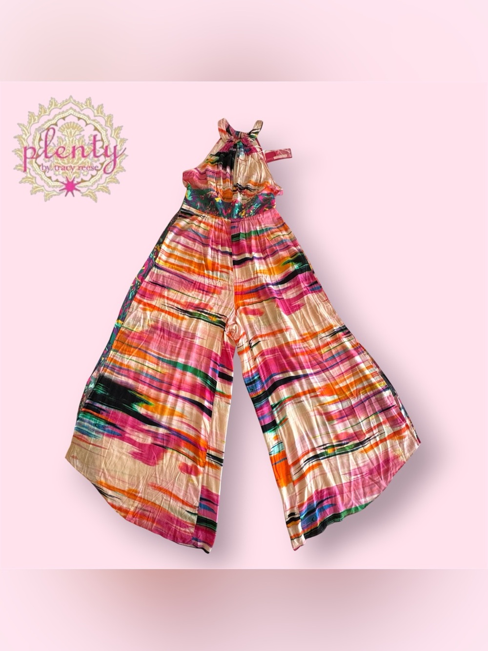 🛍️SALE🛍️Plenty by Tracy Reese Bohemian Eclectic Multicolor Halter Jumpsuit - Picture 4 of 8